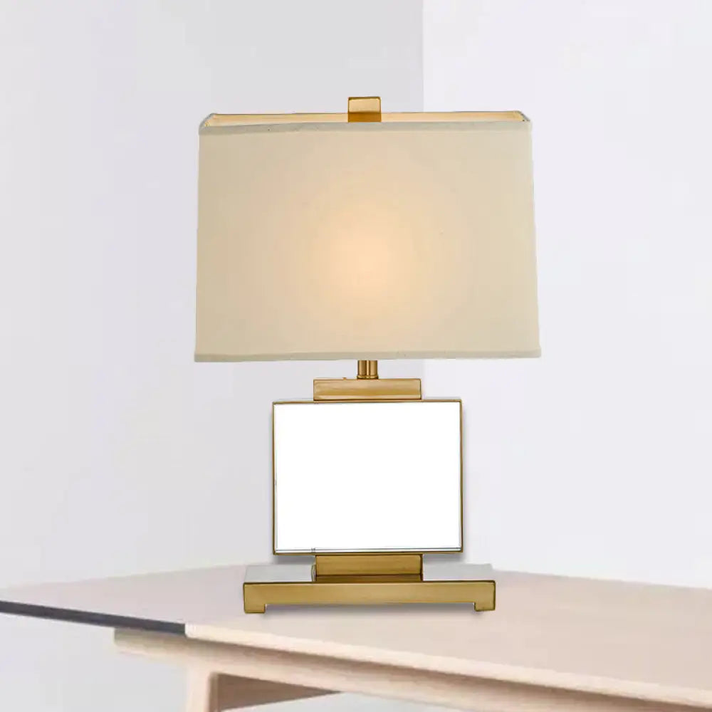 Traditional White Rectangle Study Lamp with Metal Base - Perfect Reading Light (1 Bulb)