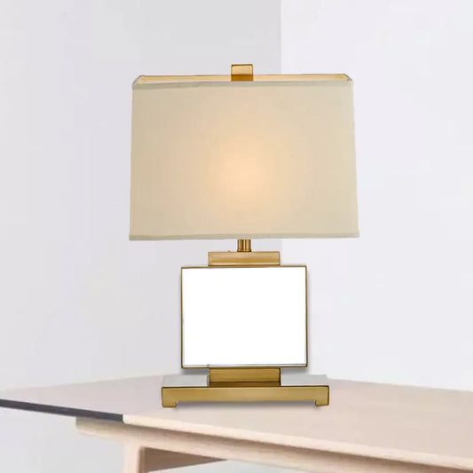 Traditional White Rectangle Study Lamp with Metal Base - Perfect Reading Light (1 Bulb)