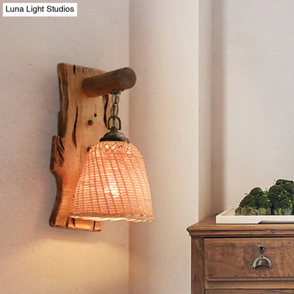 DecorBites™ DecorBites™ Traditional Wood Cone/Cylinder Wall Lamp - Beige Sconce Light with Rectangle Backplate