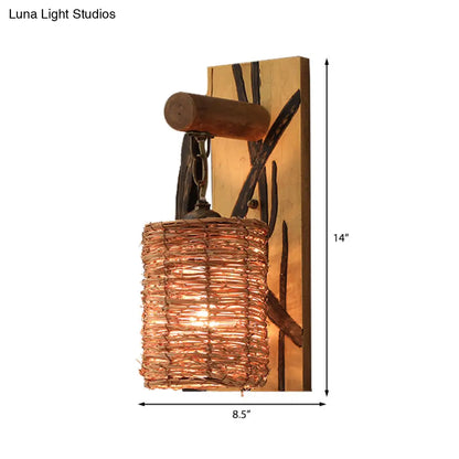 DecorBites™ DecorBites™ Traditional Wood Cone/Cylinder Wall Lamp - Beige Sconce Light with Rectangle Backplate