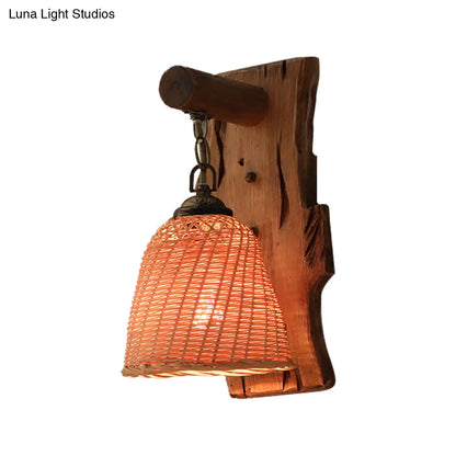 DecorBites™ DecorBites™ Traditional Wood Cone/Cylinder Wall Lamp - Beige Sconce Light with Rectangle Backplate