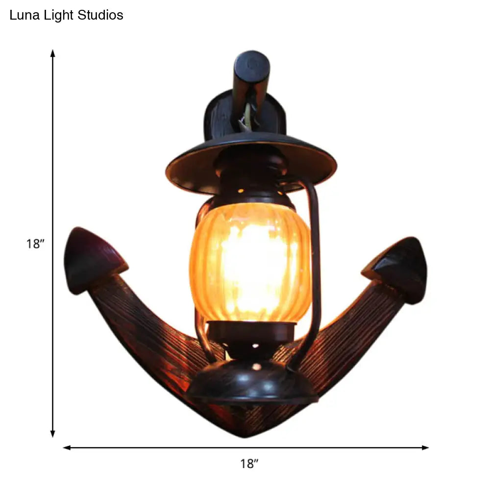 Traditional Yellow Lantern Wall Sconce with Ribbed Glass - Anchor Backplate