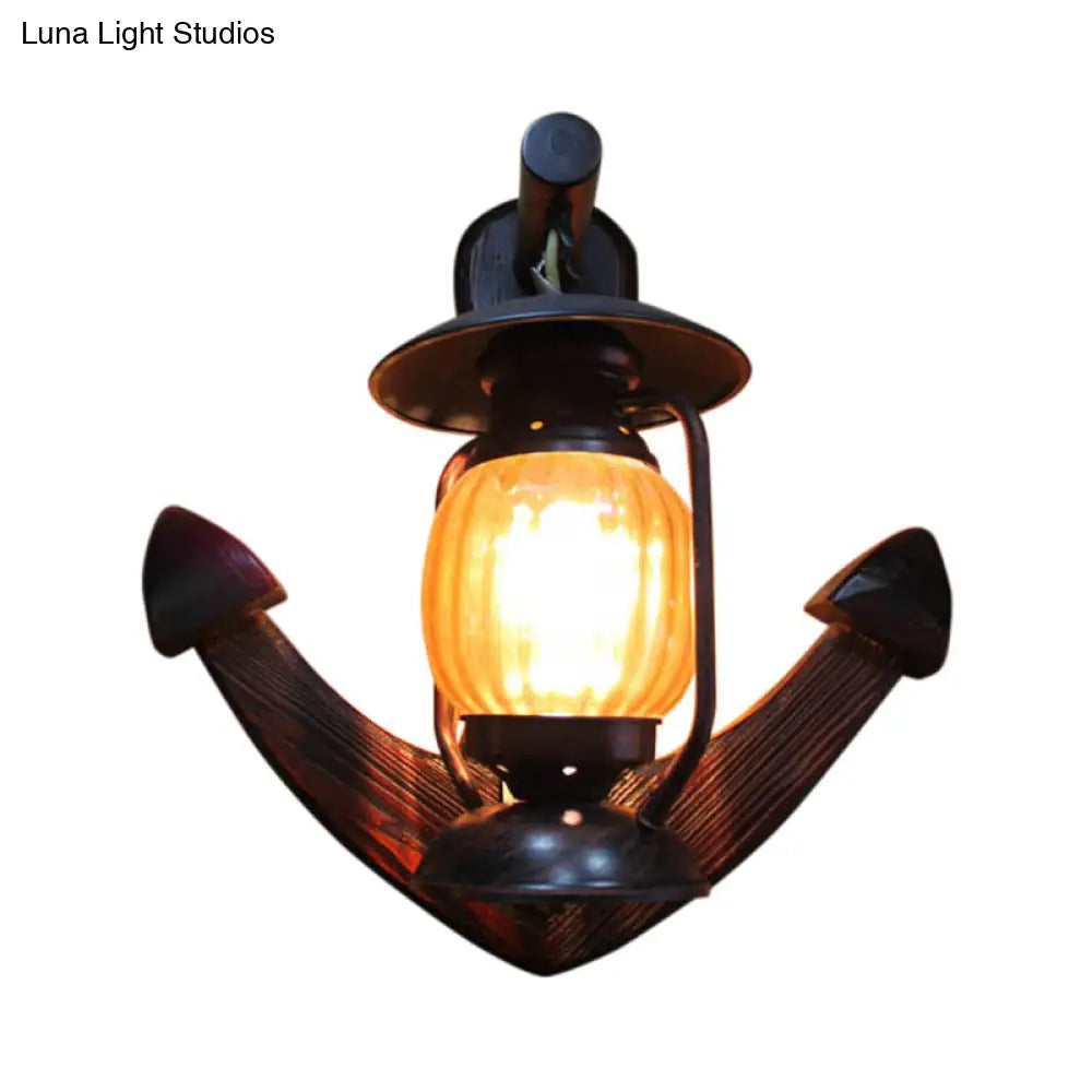 Traditional Yellow Lantern Wall Sconce with Ribbed Glass - Anchor Backplate