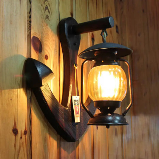 Traditional Yellow Lantern Wall Sconce with Ribbed Glass - Anchor Backplate