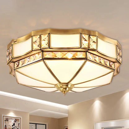 DecorBites™ DecorBites™ Traditional Yurt Flush Mount Lamp with Crystal Accent - 3/4/6 Lights and White Glass Ceiling