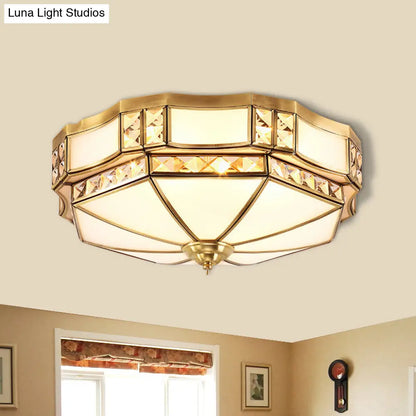 DecorBites™ DecorBites™ Traditional Yurt Flush Mount Lamp with Crystal Accent - 3/4/6 Lights and White Glass Ceiling