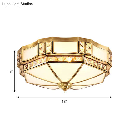 DecorBites™ DecorBites™ Traditional Yurt Flush Mount Lamp with Crystal Accent - 3/4/6 Lights and White Glass Ceiling
