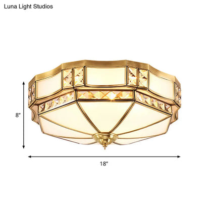 DecorBites™ DecorBites™ Traditional Yurt Flush Mount Lamp with Crystal Accent - 3/4/6 Lights and White Glass Ceiling
