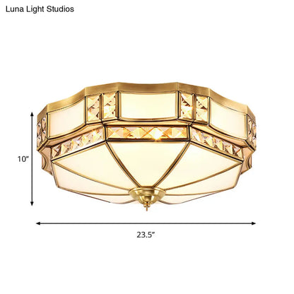 DecorBites™ DecorBites™ Traditional Yurt Flush Mount Lamp with Crystal Accent - 3/4/6 Lights and White Glass Ceiling