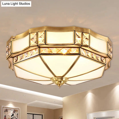 DecorBites™ DecorBites™ Traditional Yurt Flush Mount Lamp with Crystal Accent - 3/4/6 Lights and White Glass Ceiling