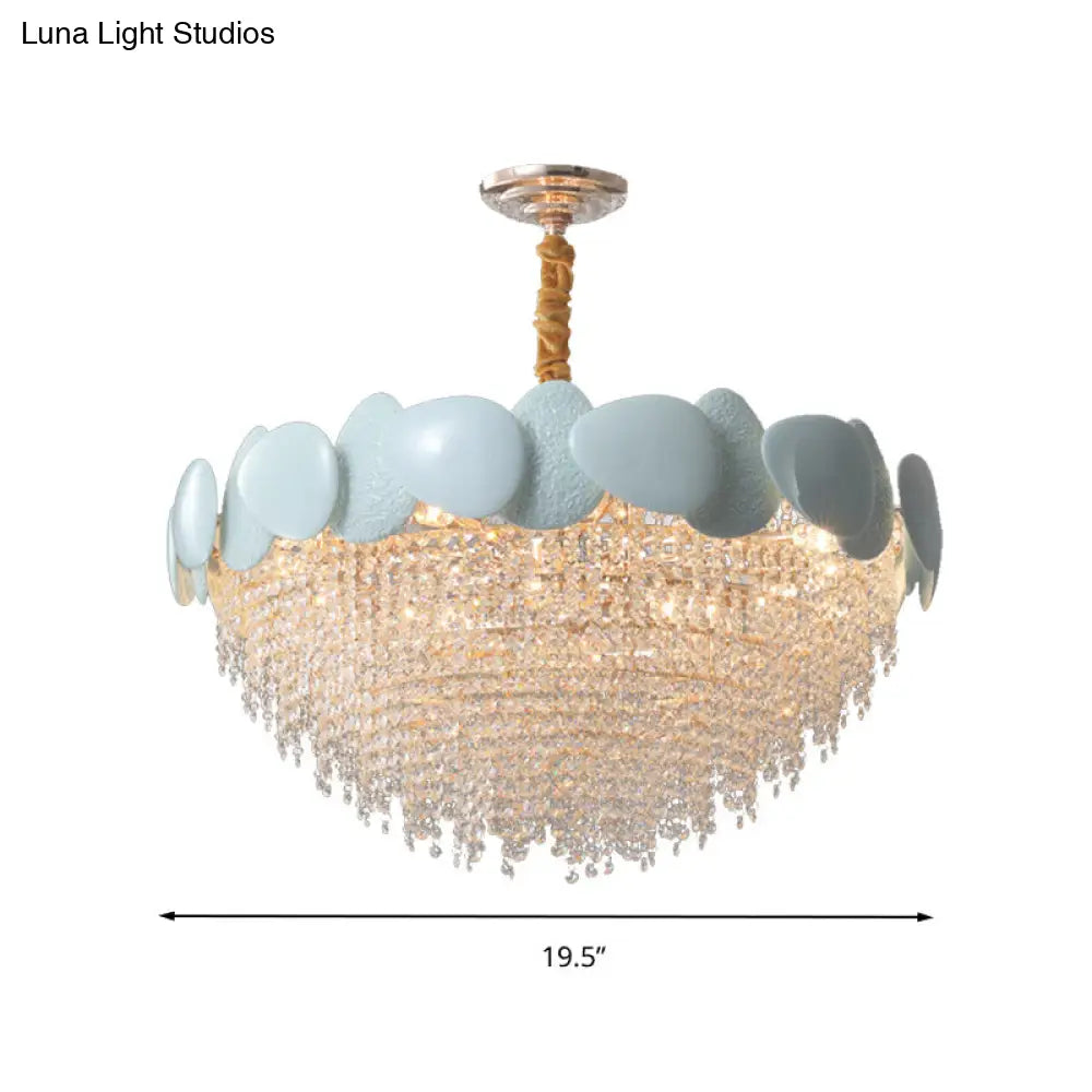 Lámpara de araña tradicional en cascada: Lámpara colgante de cristal transparente de 9 cabezas