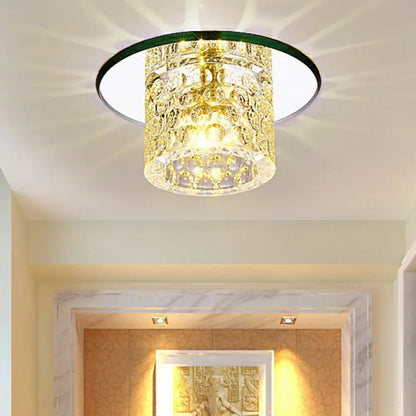 DecorBites™ DecorBites™ Transform Your Corridor: Simplicity Meets Elegance with Cylindrical LED Flush Ceiling Light Fixture Featuring Dimpled Crystal Clear Flush Light