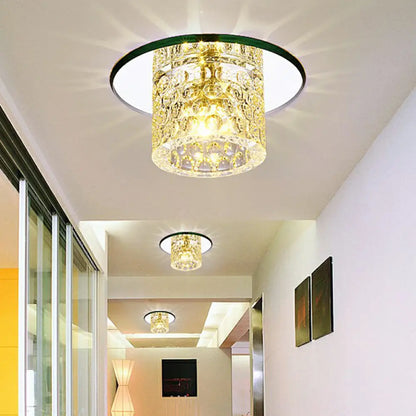DecorBites™ DecorBites™ Transform Your Corridor: Simplicity Meets Elegance with Cylindrical LED Flush Ceiling Light Fixture Featuring Dimpled Crystal Clear Flush Light