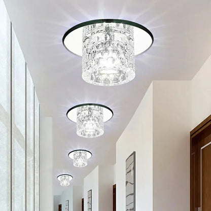 DecorBites™ DecorBites™ Transform Your Corridor: Simplicity Meets Elegance with Cylindrical LED Flush Ceiling Light Fixture Featuring Dimpled Crystal Clear Flush Light