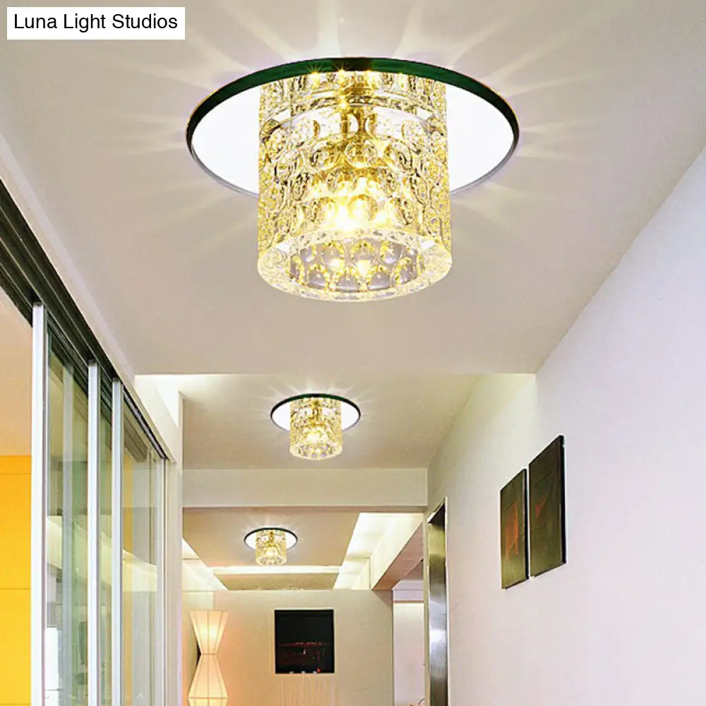 Transform Your Corridor: Simplicity Meets Elegance with Cylindrical LED Flush Ceiling Light Fixture Featuring Dimpled Crystal Clear Flush Light
