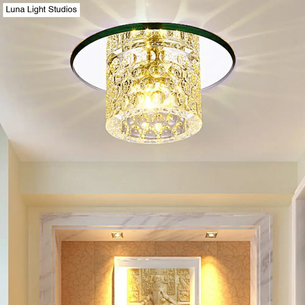 Transform Your Corridor: Simplicity Meets Elegance with Cylindrical LED Flush Ceiling Light Fixture Featuring Dimpled Crystal Clear Flush Light