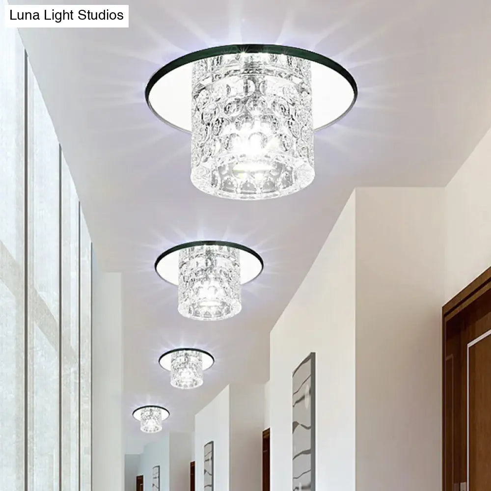 Transform Your Corridor: Simplicity Meets Elegance with Cylindrical LED Flush Ceiling Light Fixture Featuring Dimpled Crystal Clear Flush Light