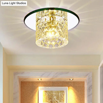 DecorBites™ DecorBites™ Transform Your Corridor: Simplicity Meets Elegance with Cylindrical LED Flush Ceiling Light Fixture Featuring Dimpled Crystal Clear Flush Light