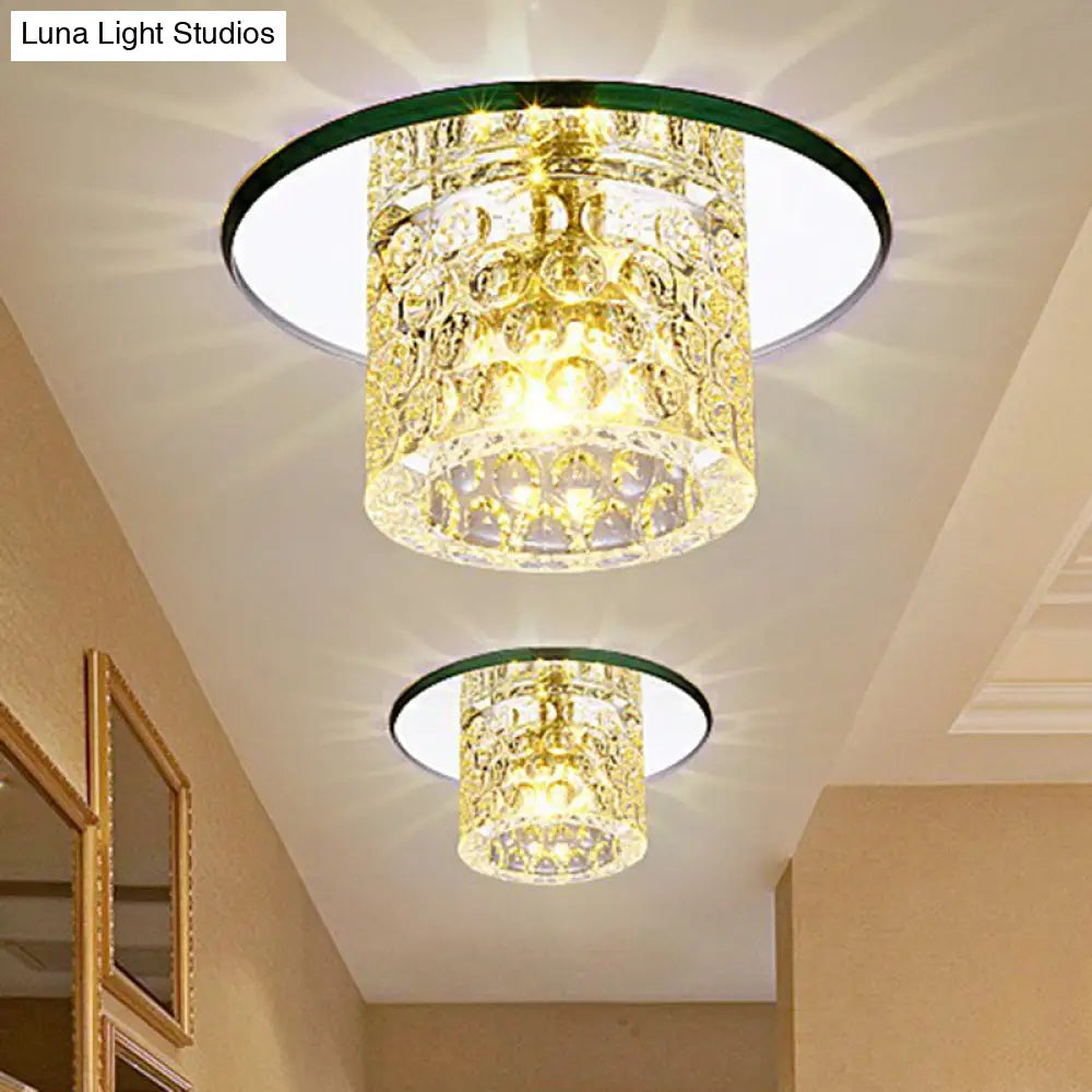 Transform Your Corridor: Simplicity Meets Elegance with Cylindrical LED Flush Ceiling Light Fixture Featuring Dimpled Crystal Clear Flush Light