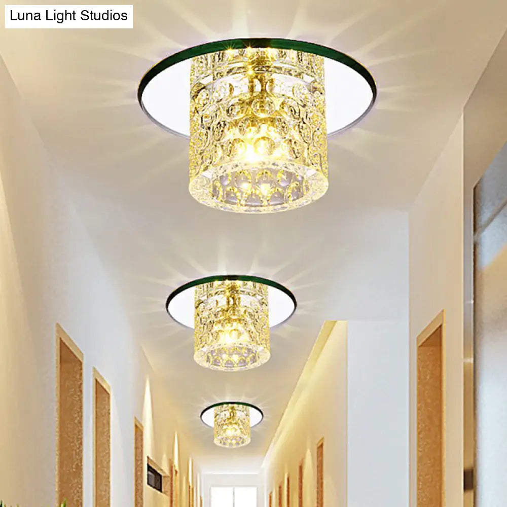 Transform Your Corridor: Simplicity Meets Elegance with Cylindrical LED Flush Ceiling Light Fixture Featuring Dimpled Crystal Clear Flush Light