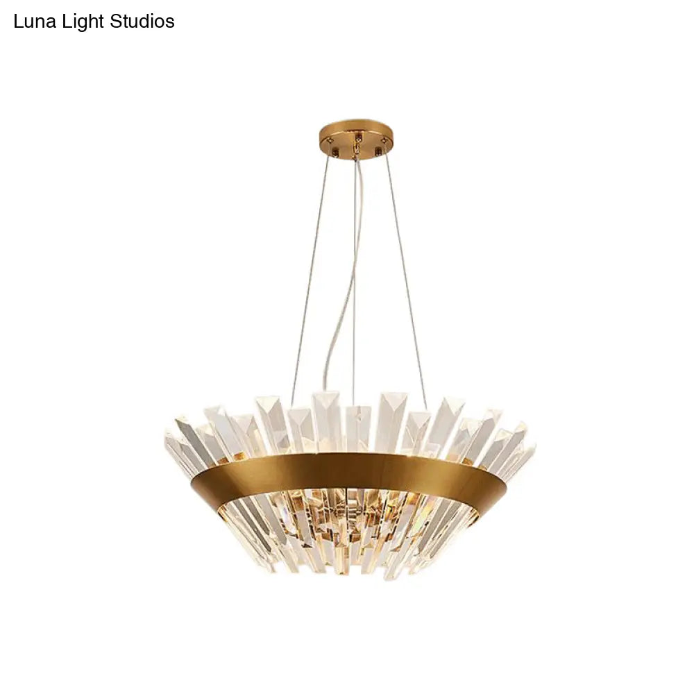 Transitional 9-Light Gold Crystal Tapered Icicle Chandelier - 7"/14" H Pendant Light