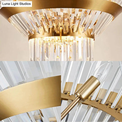 Transitional 9-Light Gold Crystal Tapered Icicle Chandelier - 7"/14" H Pendant Light
