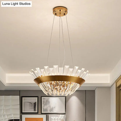 Transitional 9-Light Gold Crystal Tapered Icicle Chandelier - 7"/14" H Pendant Light