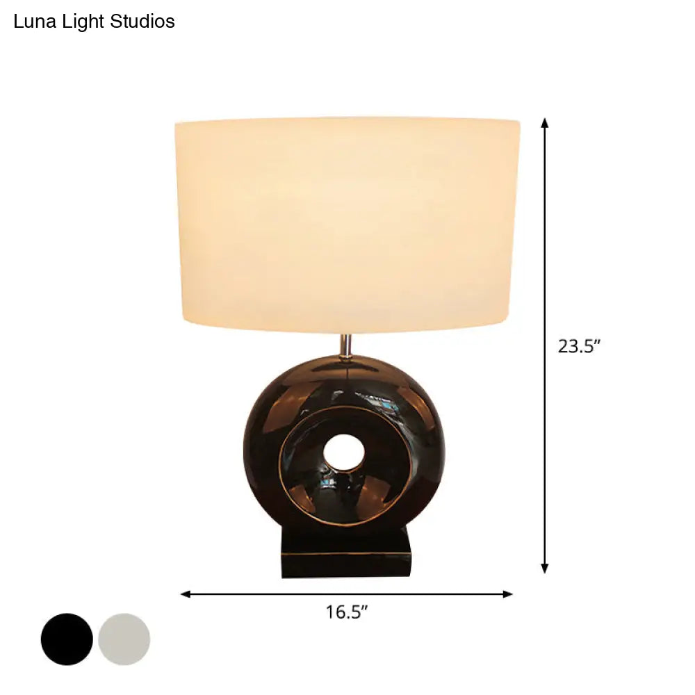 Transitional Resin Table Light with Silver/Black Finish, Rectangle/Drum Fabric Shade, and 1 Bulb