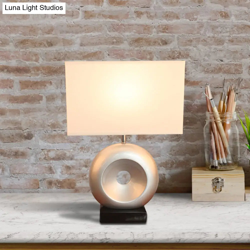 Transitional Resin Table Light with Silver/Black Finish, Rectangle/Drum Fabric Shade, and 1 Bulb