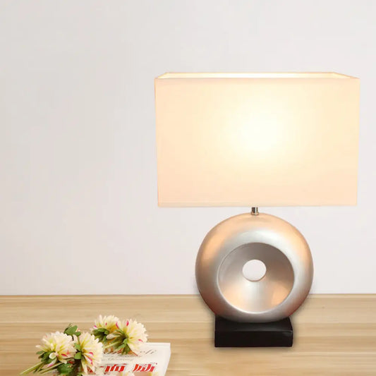 Transitional Resin Table Light with Silver/Black Finish, Rectangle/Drum Fabric Shade, and 1 Bulb