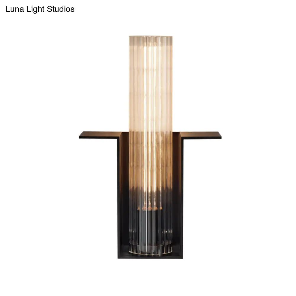 Translucent Glass Wall Light Kit: Vintage Black Tube Bedroom Sconce Fixture with Slot Arm