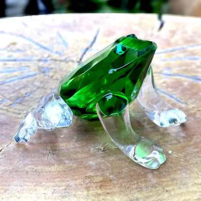 Faceted green crystal frog figurine with transparent legs by decorbites ideal for living room glass decor