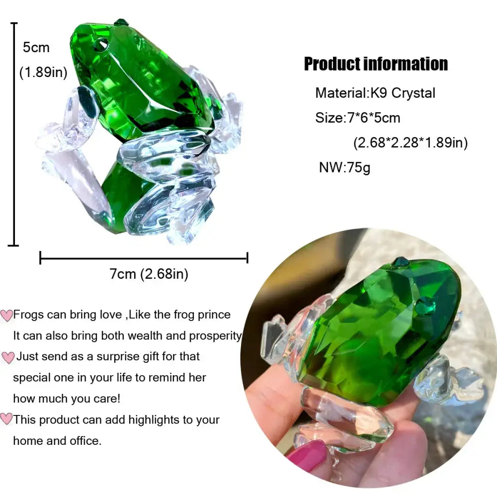 A vibrant green k9 crystal frog figurine with transparent faceted limbs and glossy finish for living room decorbites decor