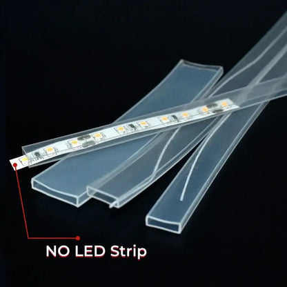 Clear plastic translucent silicone tube strip light diffuser sleeve partially open revealing internal decorbites 12mm led circuitry