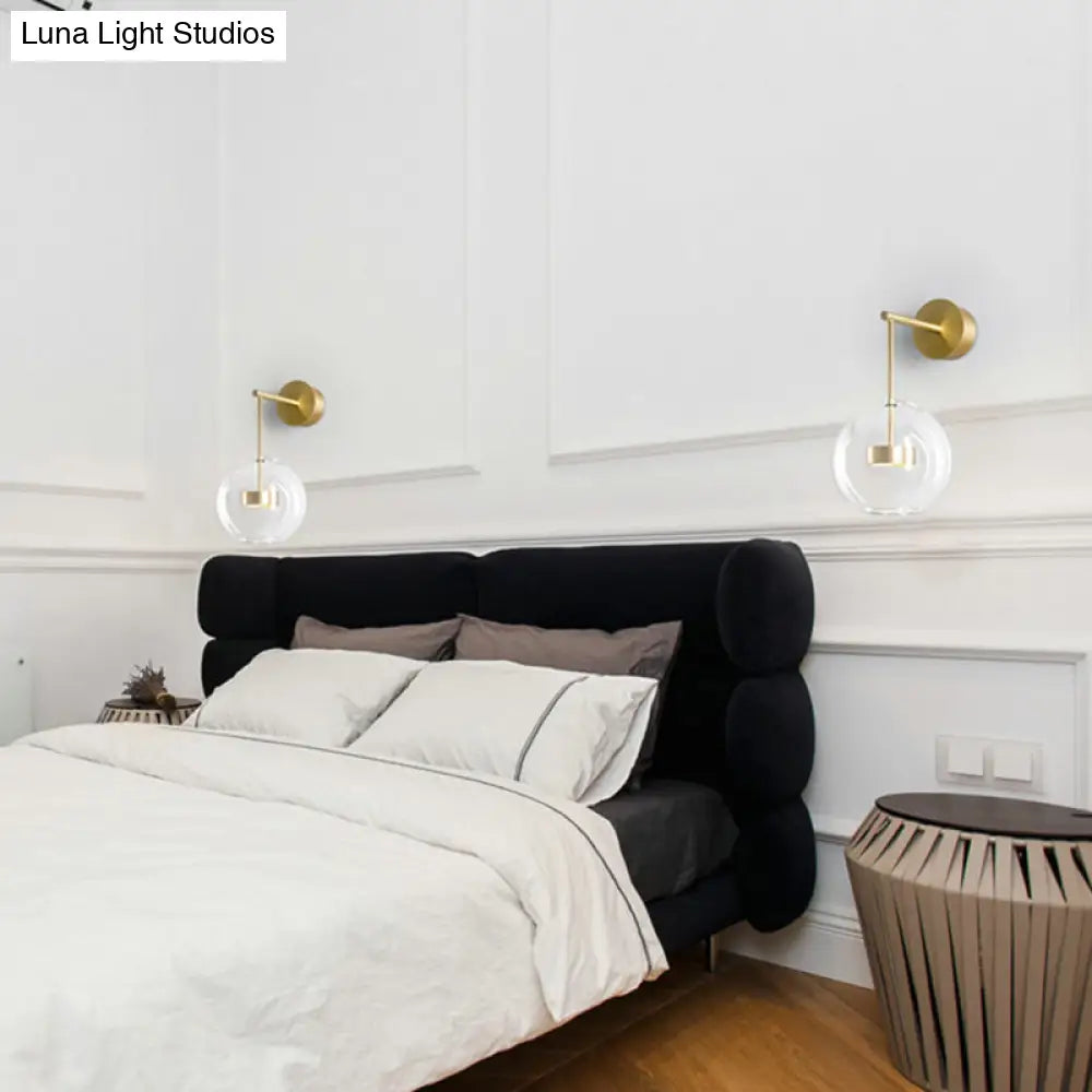 Transparent Glass Bedside LED Wall Lamp in Gold - Minimalist Sphere Wall Hanging Light