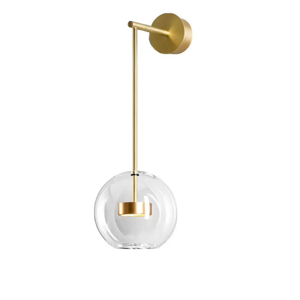 Transparent Glass Bedside LED Wall Lamp in Gold - Minimalist Sphere Wall Hanging Light