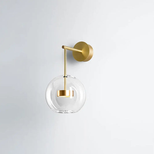 Transparent Glass Bedside LED Wall Lamp in Gold - Minimalist Sphere Wall Hanging Light