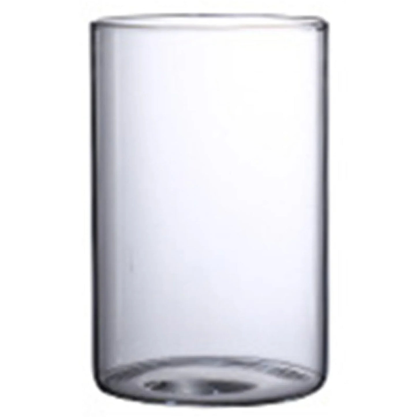 Clear glass cylindrical tumbler with smooth transparent surface and rounded edges for minimalist hydroponic vase use