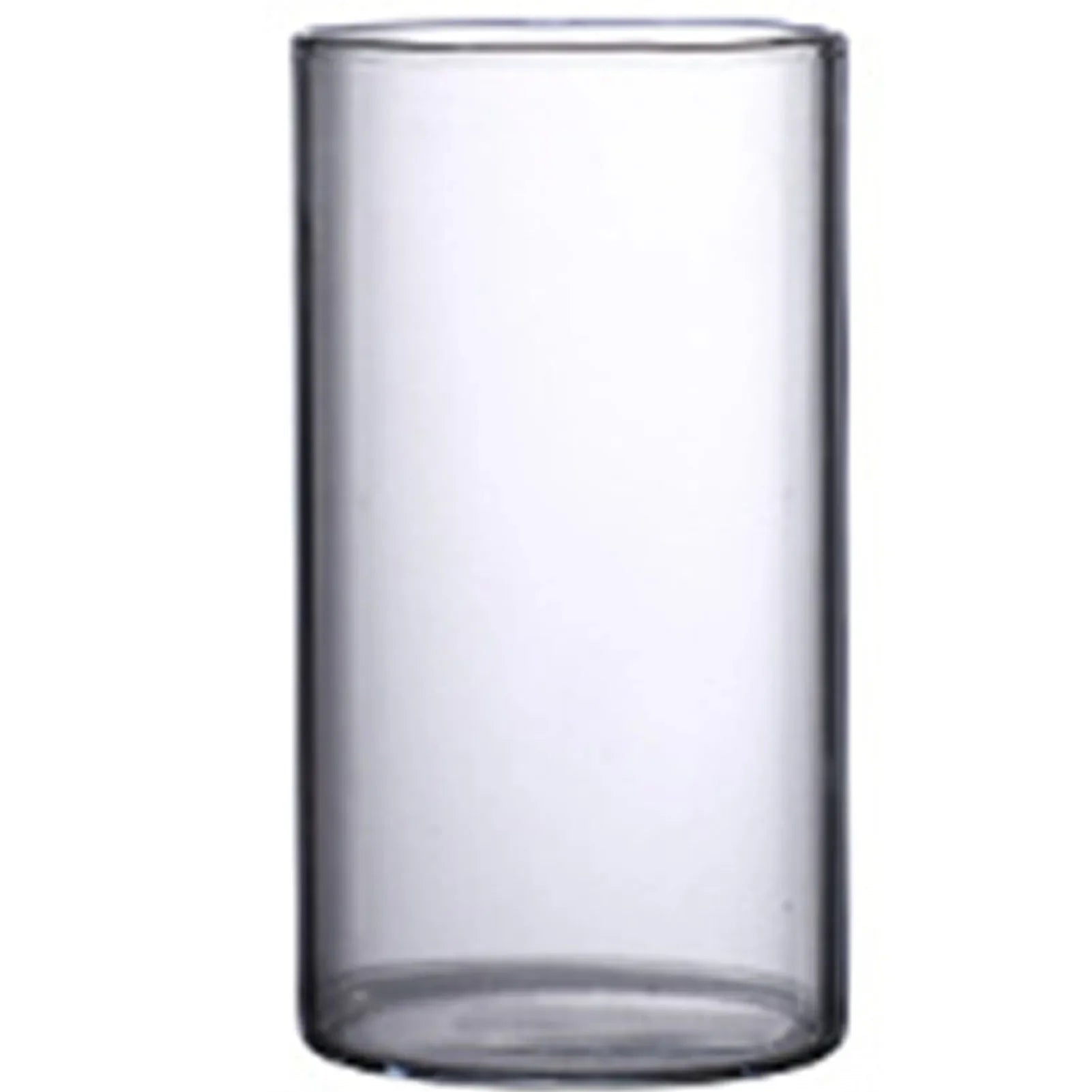 Clear cylindrical glass hydroponic vase with smooth transparent surface and rounded edges for home office wedding table