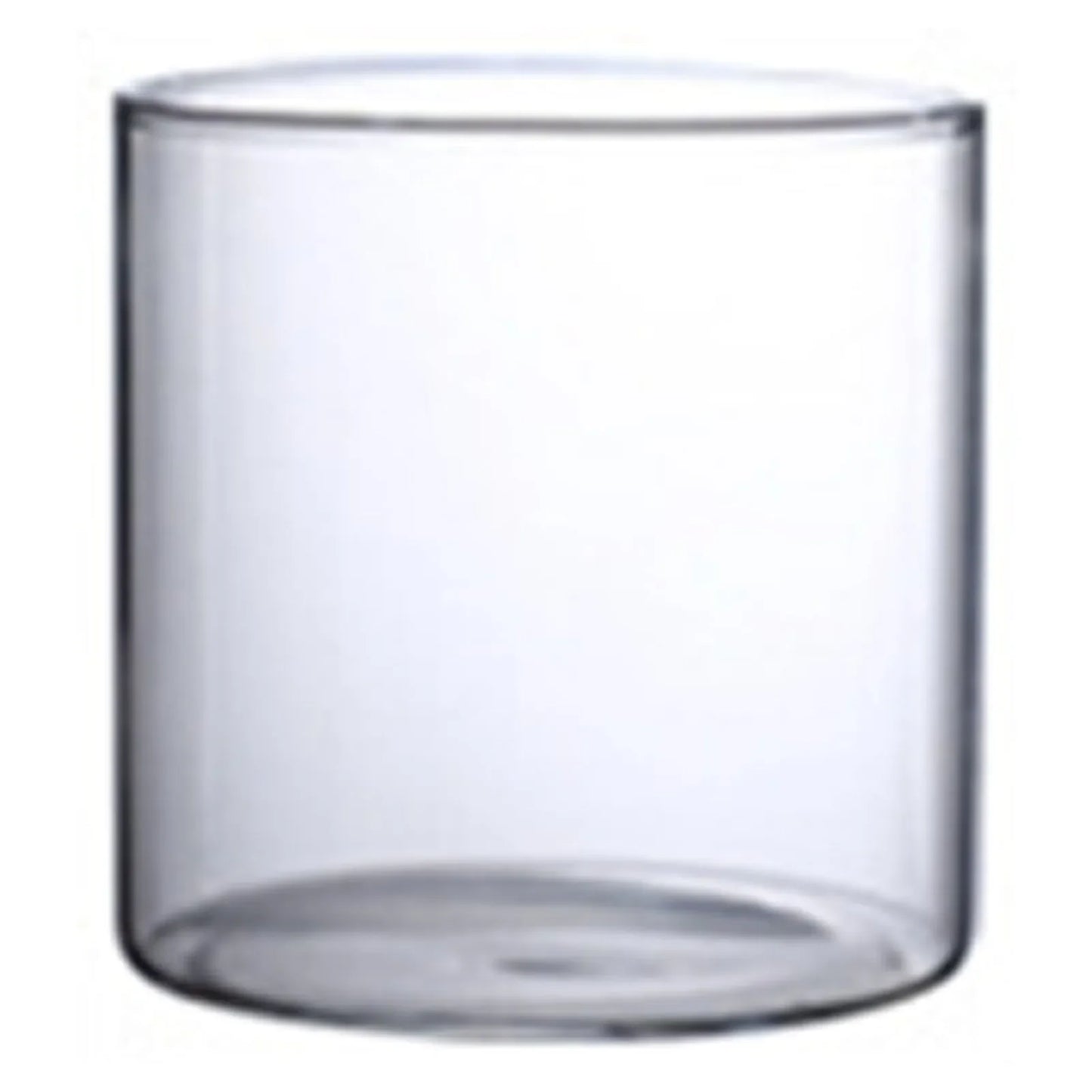 Clear cylindrical glass tumbler with smooth transparent surface and rounded rim for minimalist hydroponic vase use