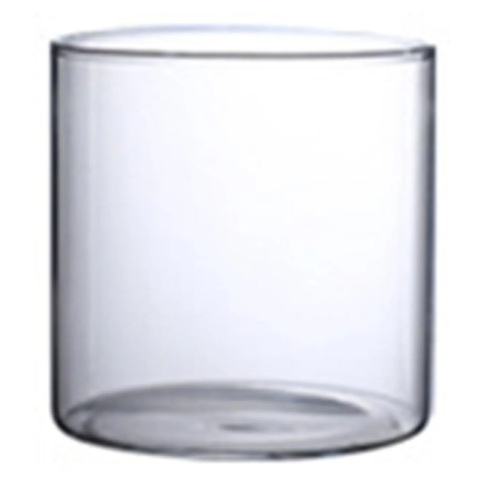 Clear cylindrical glass tumbler with smooth transparent surface and rounded rim for minimalist hydroponic vase use
