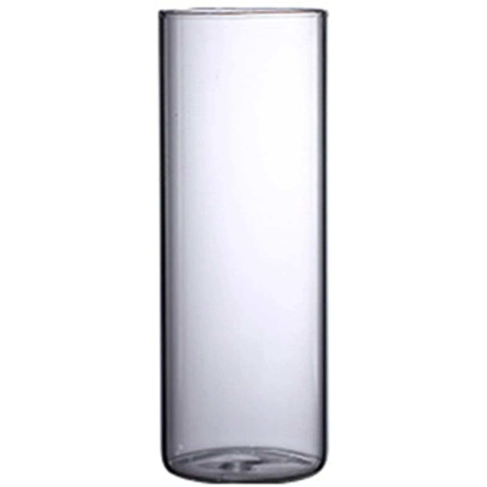 Clear cylindrical glass vase with smooth transparent surface and rounded edges for hydroponic plants and flowers