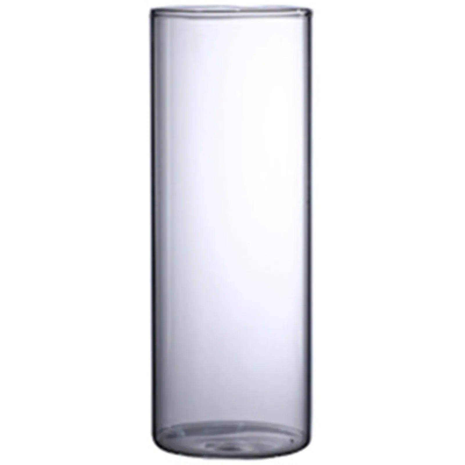 Clear cylindrical glass vase with smooth transparent surface and rounded edges for hydroponic and floral display