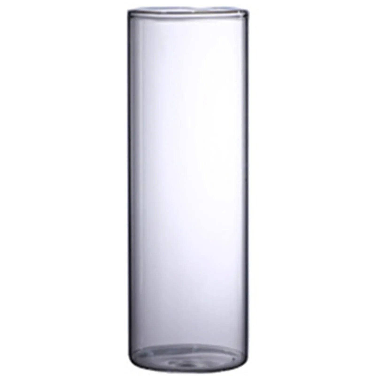 Clear cylindrical glass hydroponic vase with smooth transparent surface and rounded edges for home office wedding table