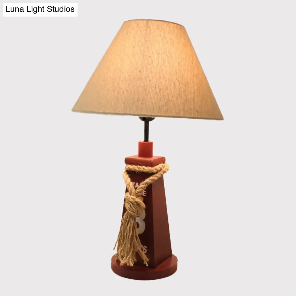Trapezoid Base Kids' Night Light - Resin Table Lamp with Red/White Shade