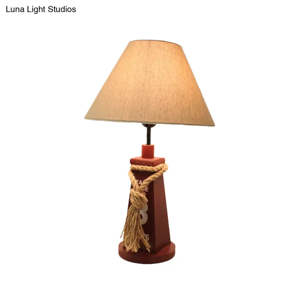 Trapezoid Base Kids' Night Light - Resin Table Lamp with Red/White Shade
