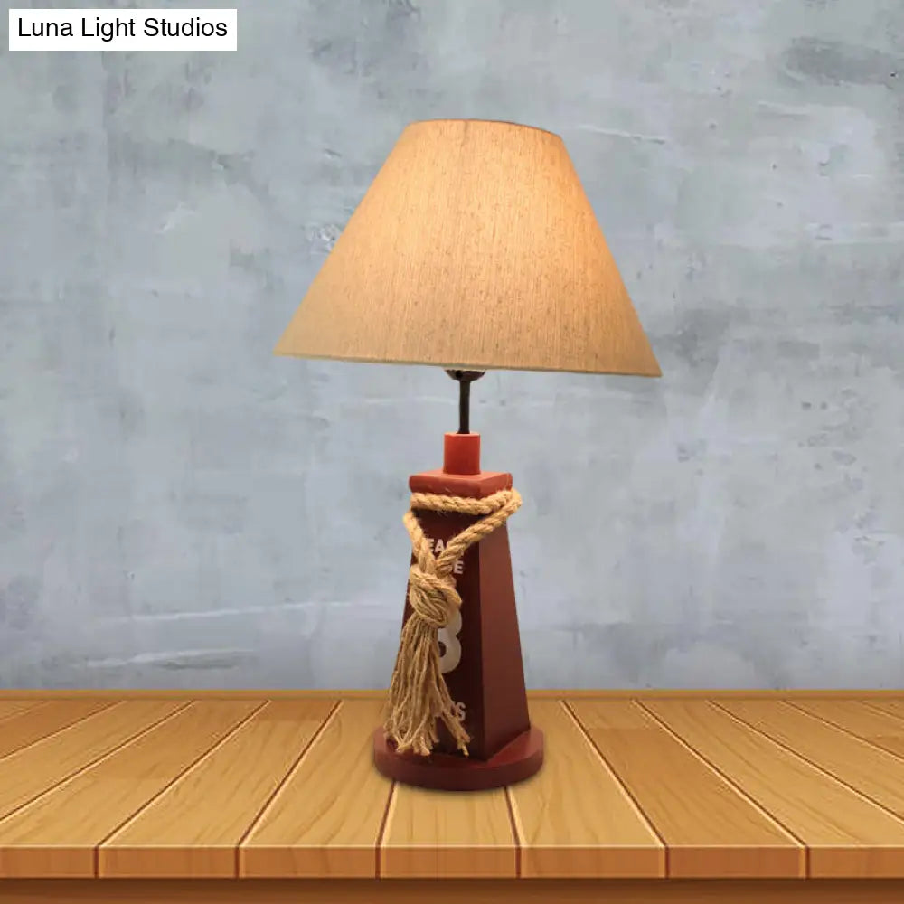 Trapezoid Base Kids' Night Light - Resin Table Lamp with Red/White Shade