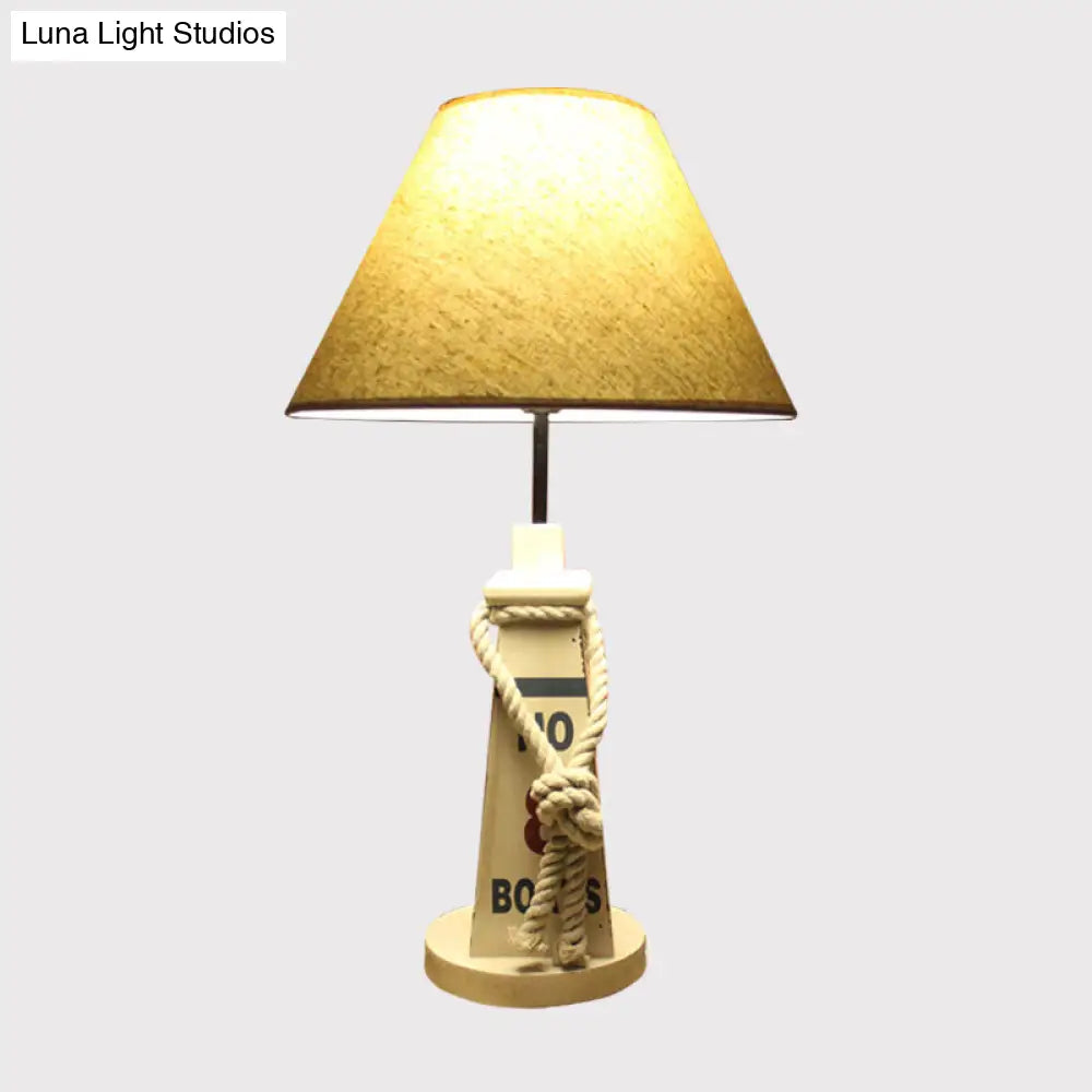 Trapezoid Base Kids' Night Light - Resin Table Lamp with Red/White Shade