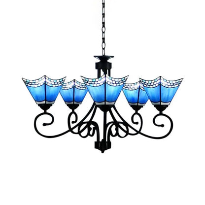 Trapezoid Chandelier with Blue Glass Nautical Pendant Lights - Perfect for Living Room