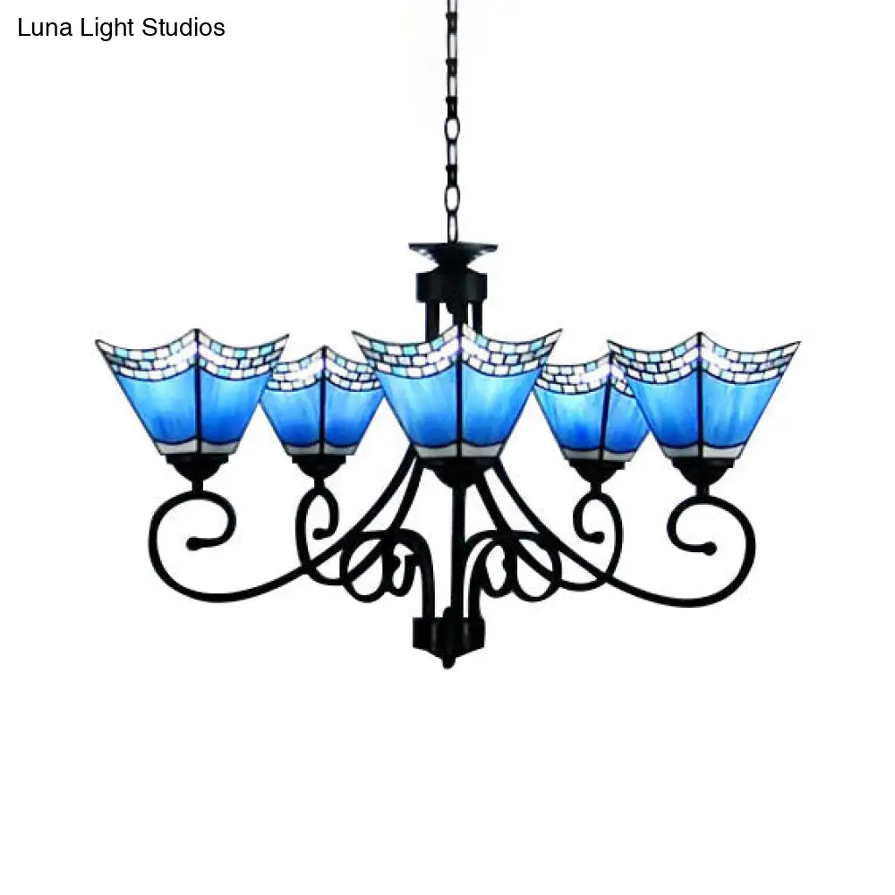 Trapezoid Chandelier with Blue Glass Nautical Pendant Lights - Perfect for Living Room